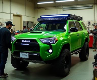 Aiden James Customs team in their workshop, working on a 4Runner build