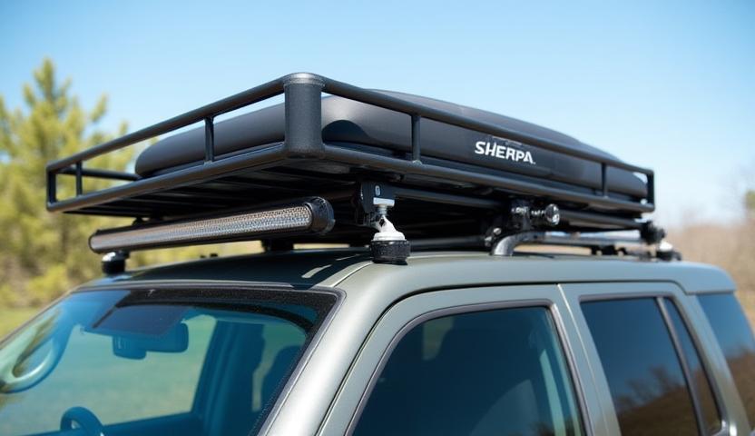 Sherpa Equipment Co. roof rack installed on an adventure vehicle