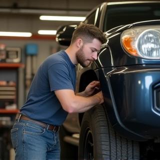 Aiden James working on a 4Runner in the garage
